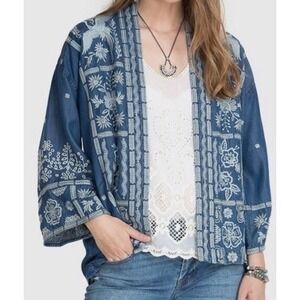 Johnny Was Workshop Denim Alberte Cropped Kimono Size XS